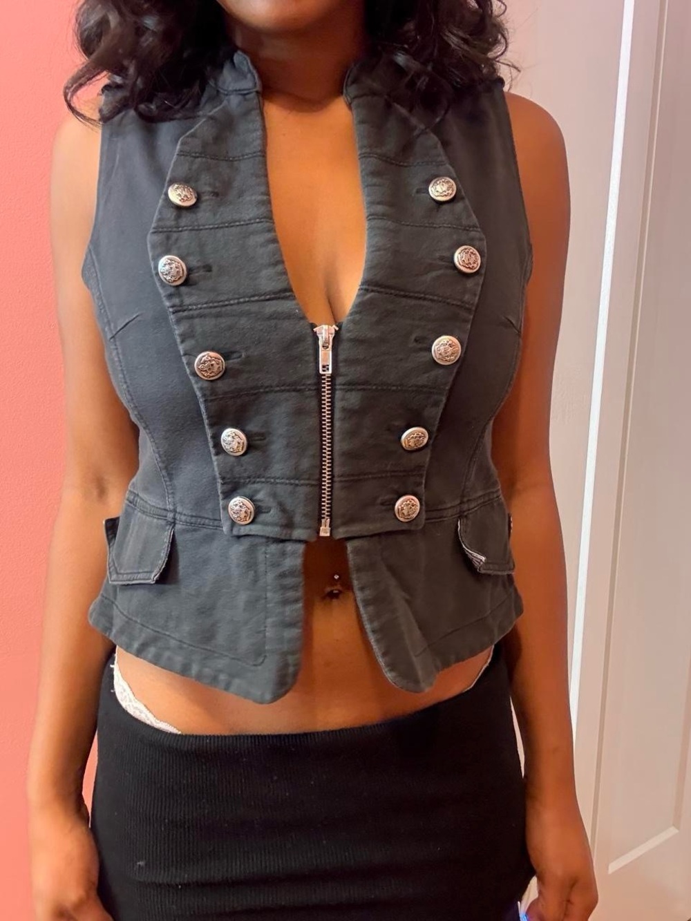 2000s Military-Style Zip Front cropped Vest